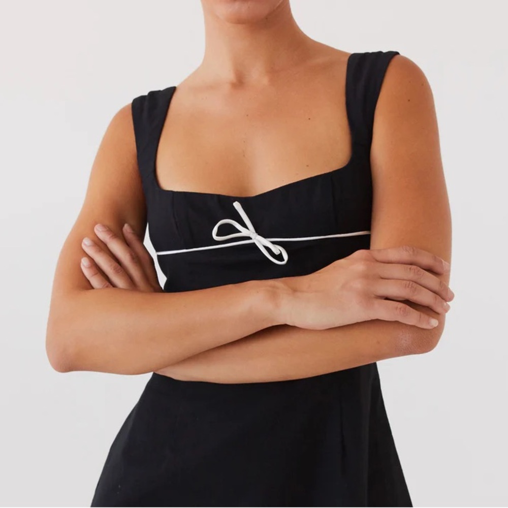 Peppermayo Cadence Linen Blend Square Neckline Mini Dress Black US 10 - Picture 12 of 12
